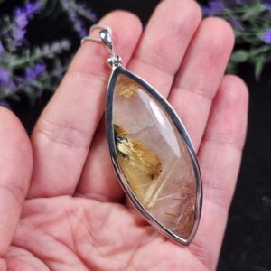 Rutile Hematite In Quartz Pendant, Natural Gemstone In Sterling Silver