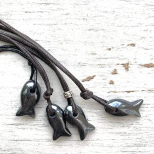 Hematite tiny Fish necklace, Gift for wild swimming,  gemstone  fish pendant .  Gift for fisherman,