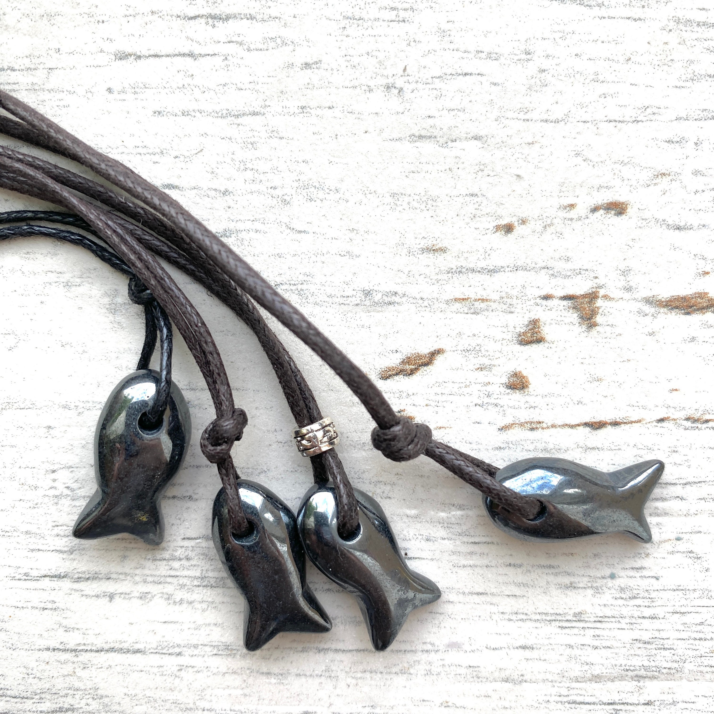 Hematite Tiny Fish Necklace, Gift For Wild Swimming, Gemstone Fish Pendant . Gift For Fisherman,