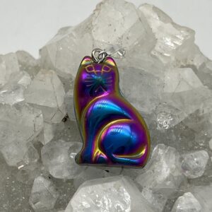 Titanium Rainbow Hematite Cat Pendant