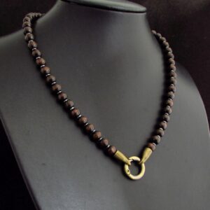 Wood and Hematite Gemstone Mens 8mm Necklace, Add Pendant Mens Necklace, Mens Natural Gemstone Necklace, Men Beaded Necklace