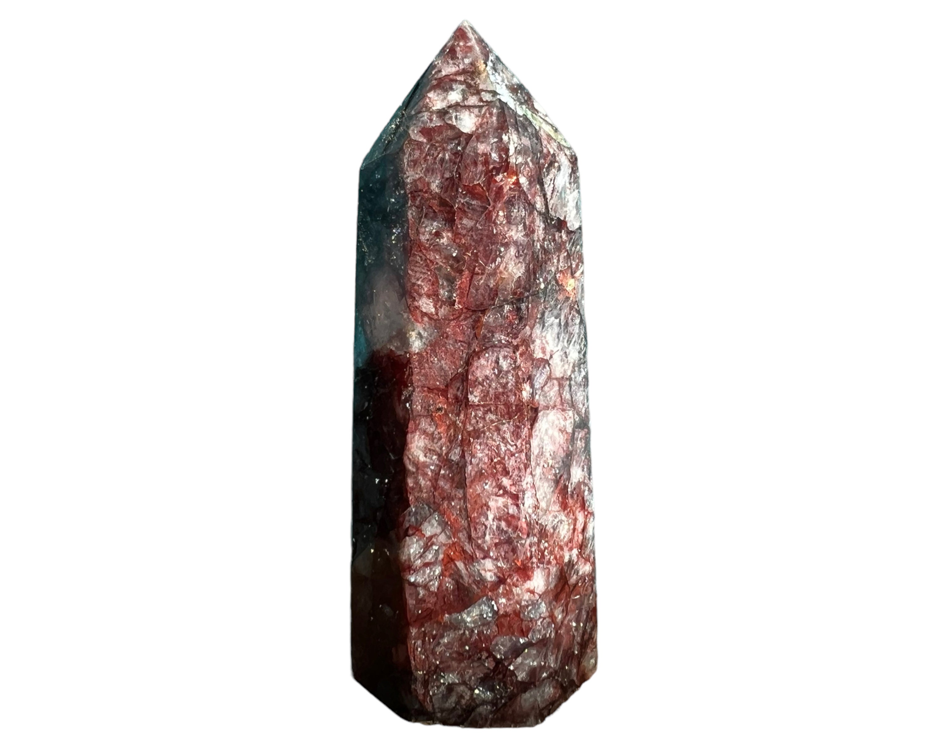 3.4" Red Hematoid Quartz Tower, Fire Quartz Point, Self Standing Polished Crystal Tower, Dark Red Hematite In Quartz, Home Decor Gift #1