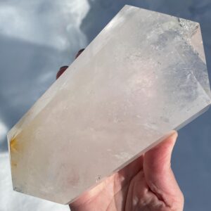 7" Clear Quartz Crystal, Large Double Terminated Polished Point With Golden Healer Hematite, Hematoid