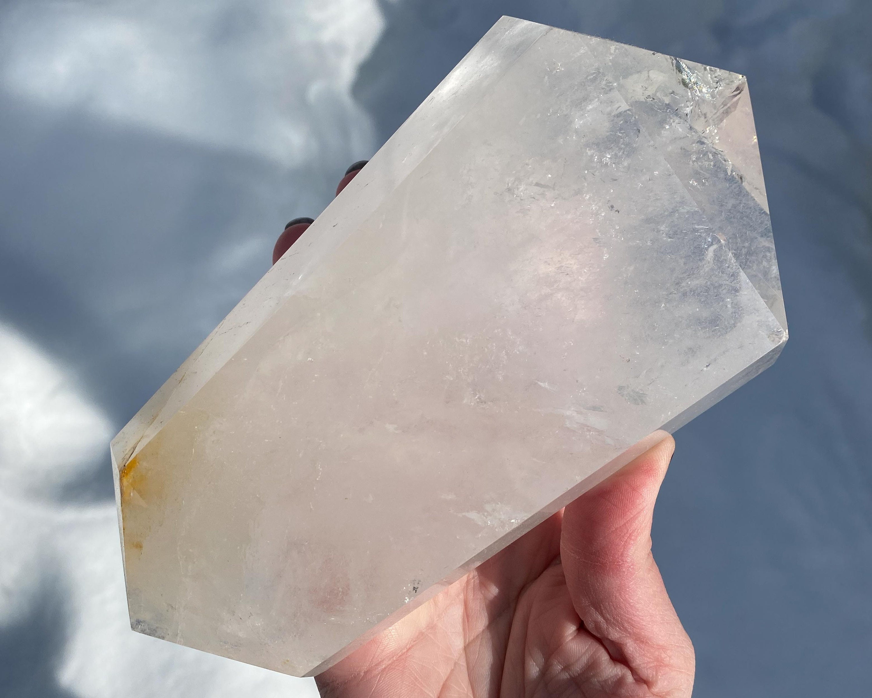 7" Clear Quartz Crystal, Large Double Terminated Polished Point With Golden Healer Hematite, Hematoid