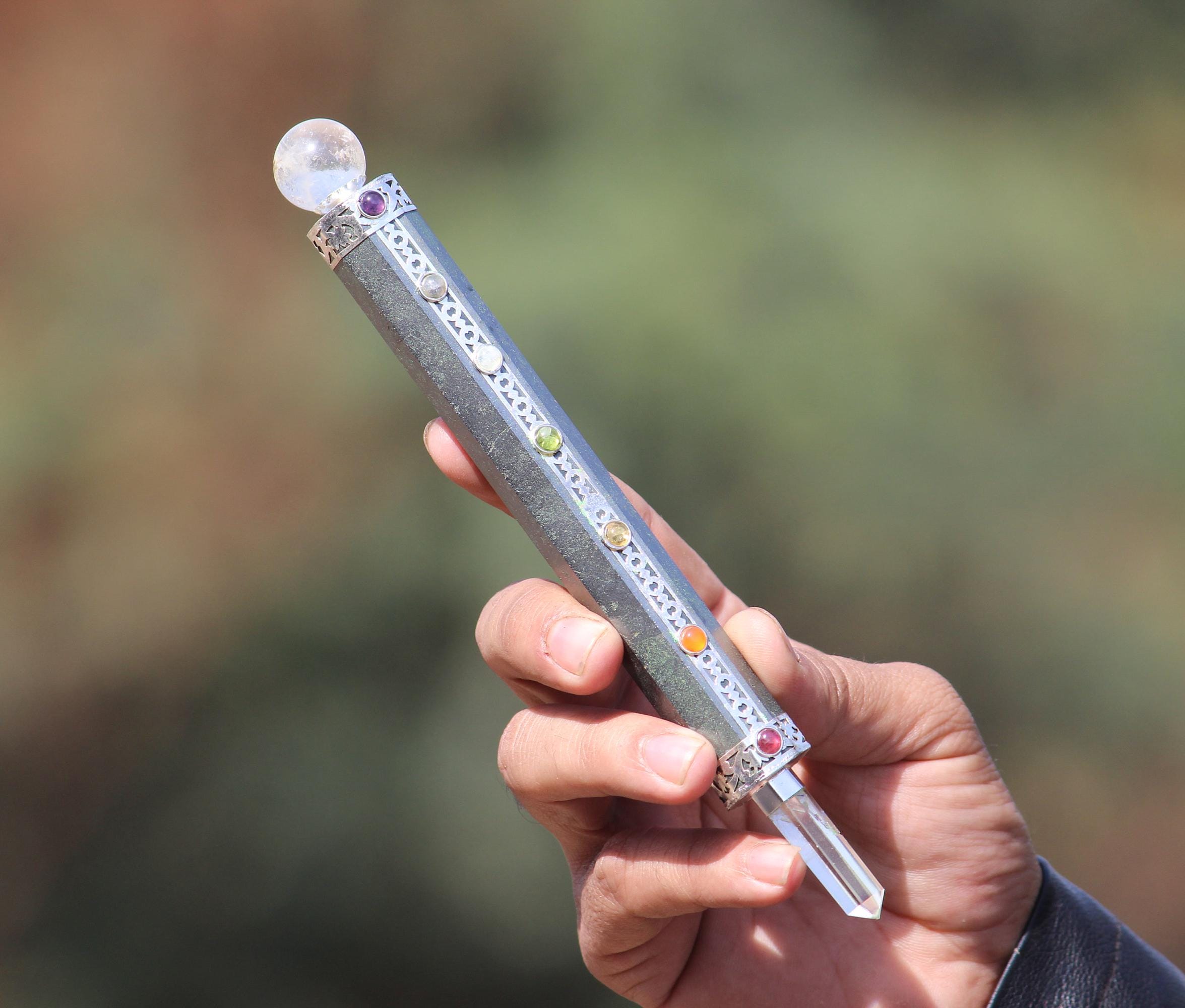 Hematite Chakra Wand: 8-faceted Energy Gemstone, 200mm Hematite Chakra Wand: 8-faceted Energy Gemstone, 200mm