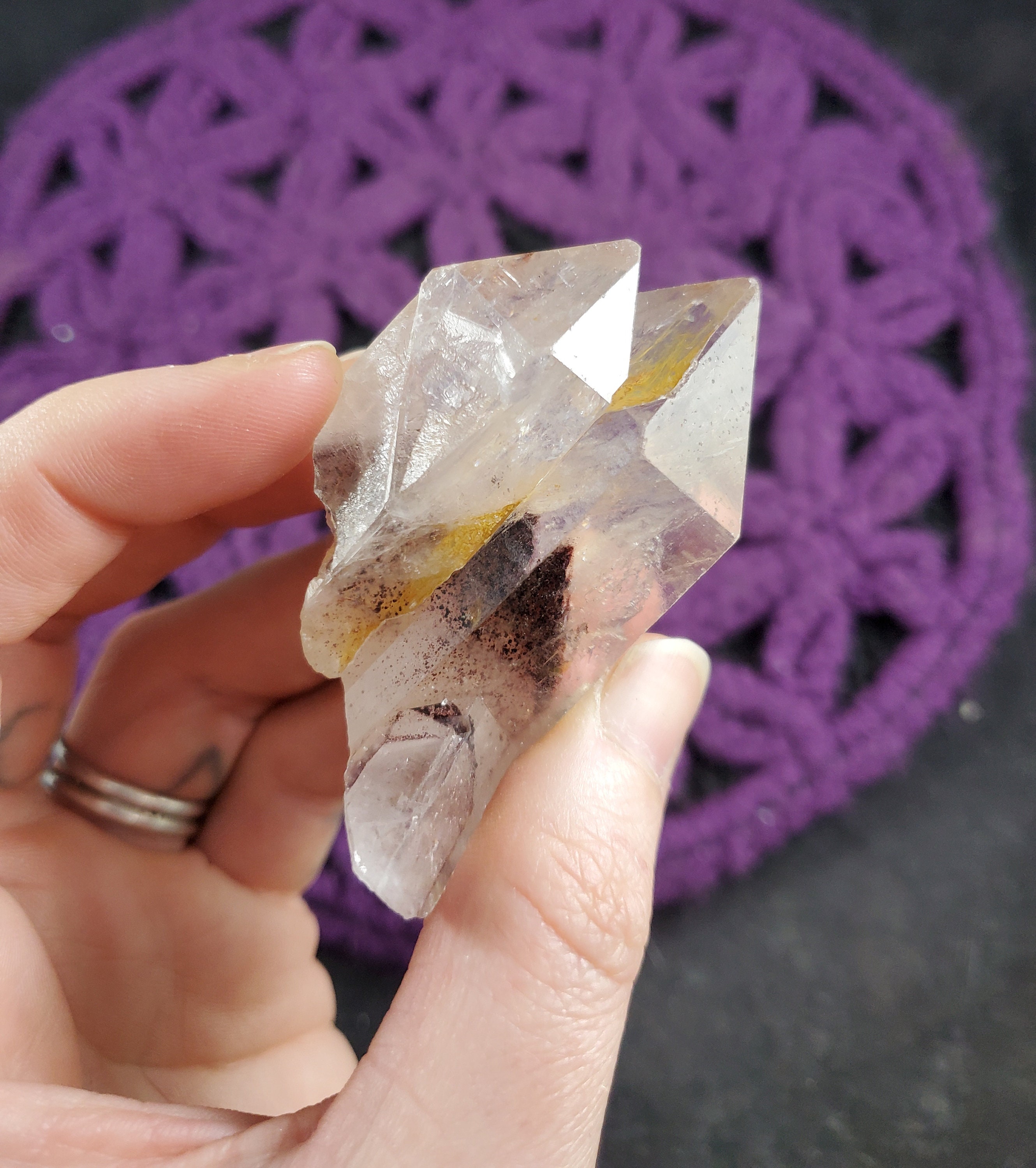 Hematite Phantom Quartz Crystal Twin Point Indian Stone Inclusion Phantom Crystal Inclusions Terminated Karur Tamil Nadu India