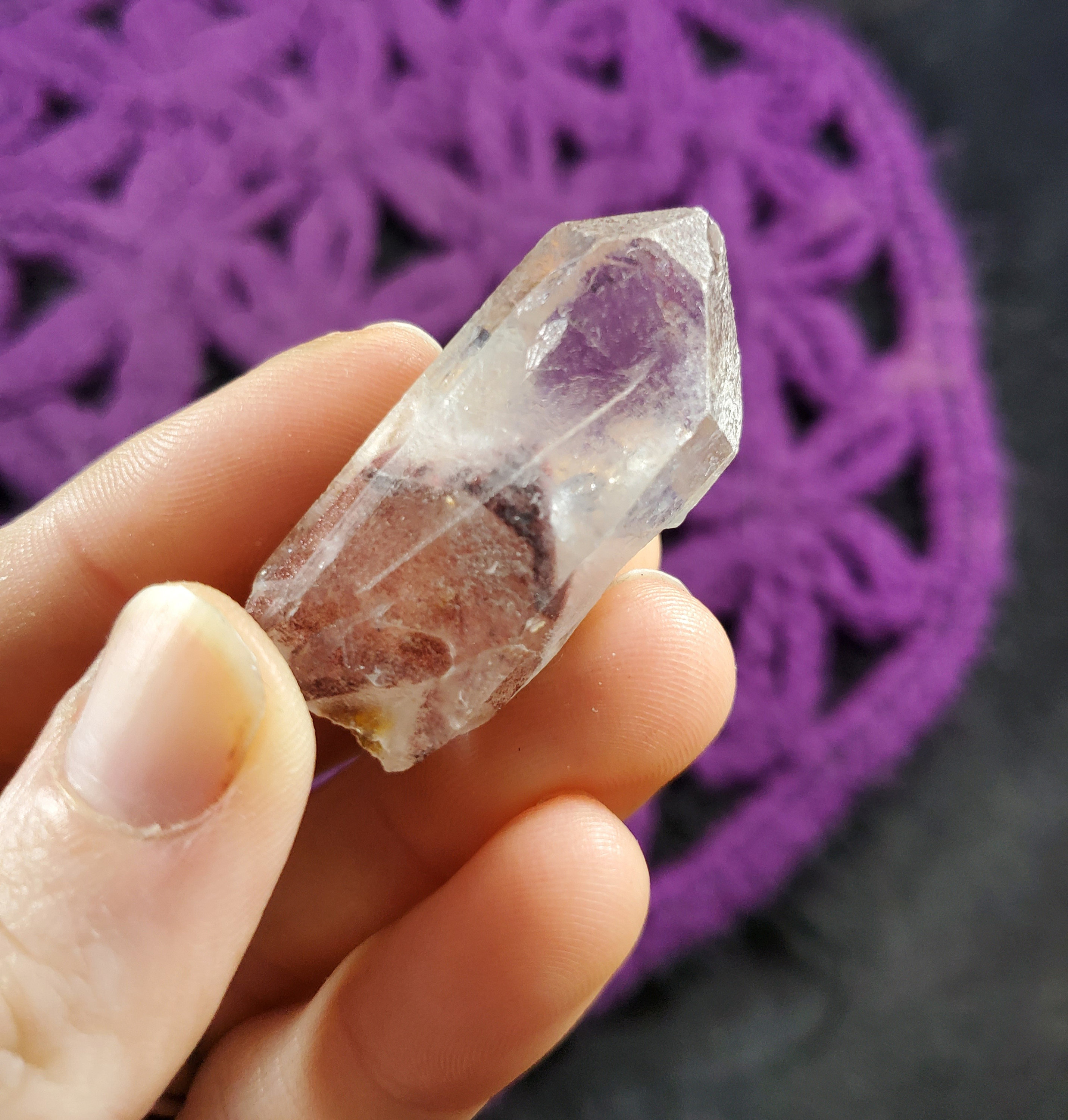Hematite Phantom Quartz Crystal Point Indian Stone Inclusion Phantom Crystal Inclusions Terminated Karur Tamil Nadu India