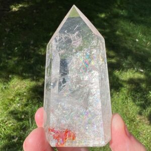 Rainbow Quartz Crystal Tower With Red Hematite, Clear Polished Crystal Point (3.3") #2