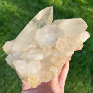 Clear Quartz Cluster From Brazil, Large Tangerine Quartz Crystal Display Piece With Orange Hematite, Home Decor , For Him #42