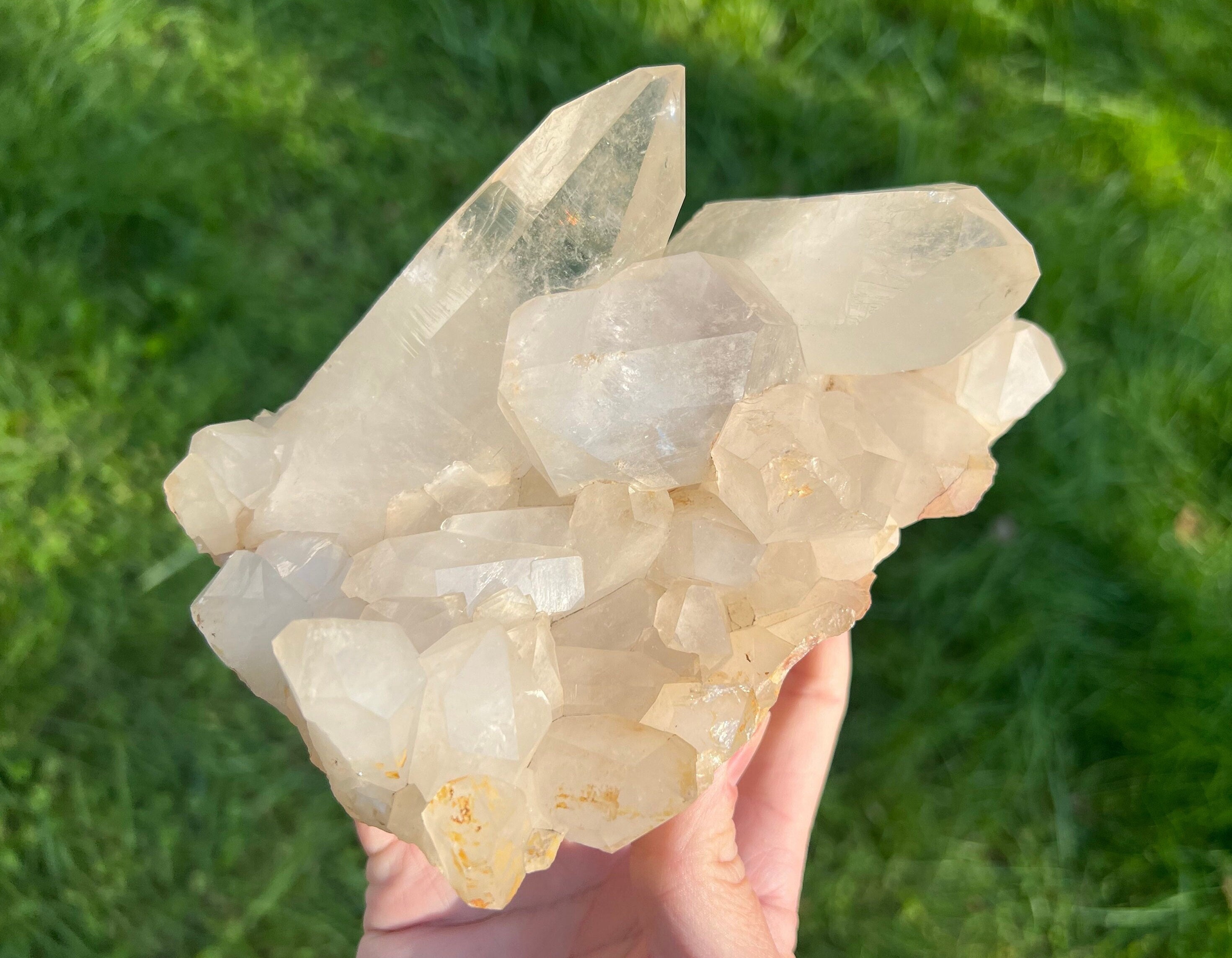 Clear Quartz Cluster From Brazil, Large Tangerine Quartz Crystal Display Piece With Orange Hematite, Home Decor , For Him  #42