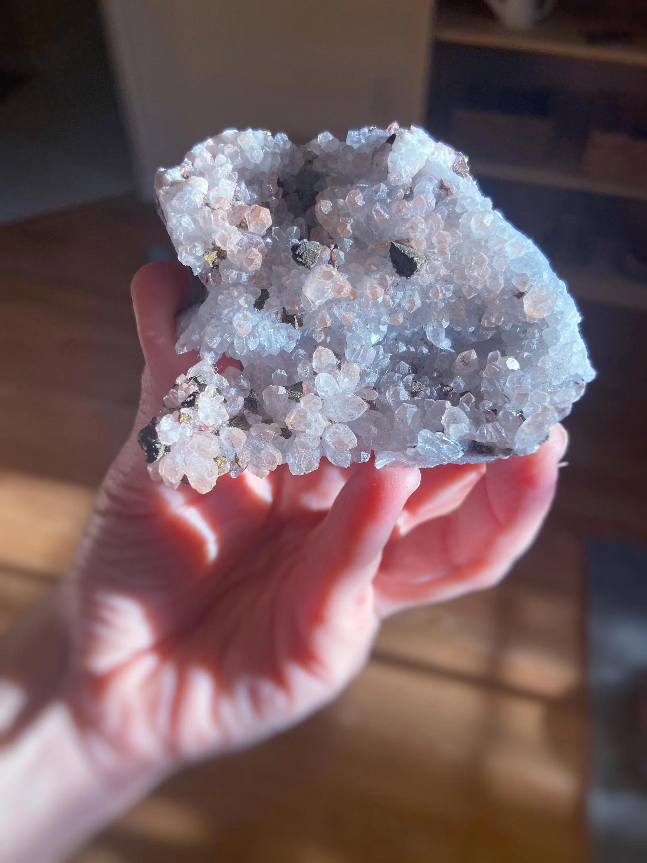 Clear Quartz Cluster With Red Hematite & Pyrite, Raw Healing Crystal, Root Chakra, 3"