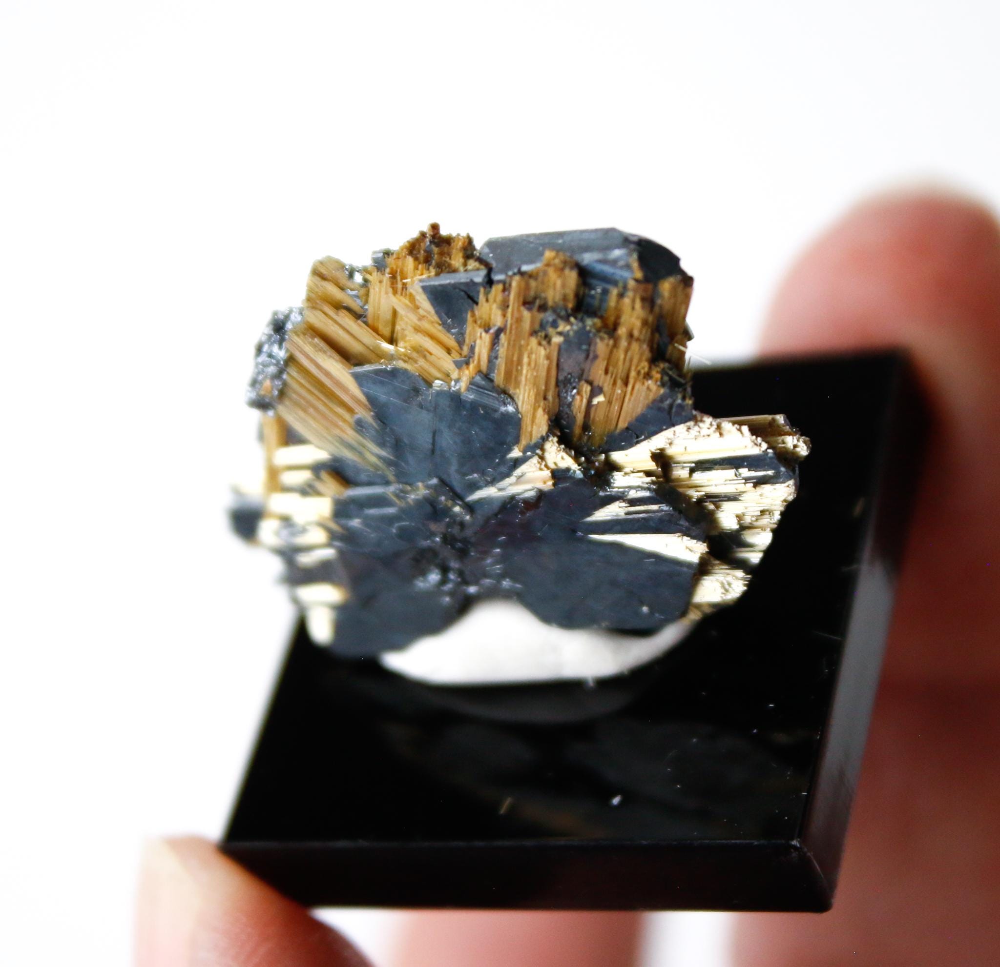 Golden Rutile Hematite Specimen Thumbnail On Stand