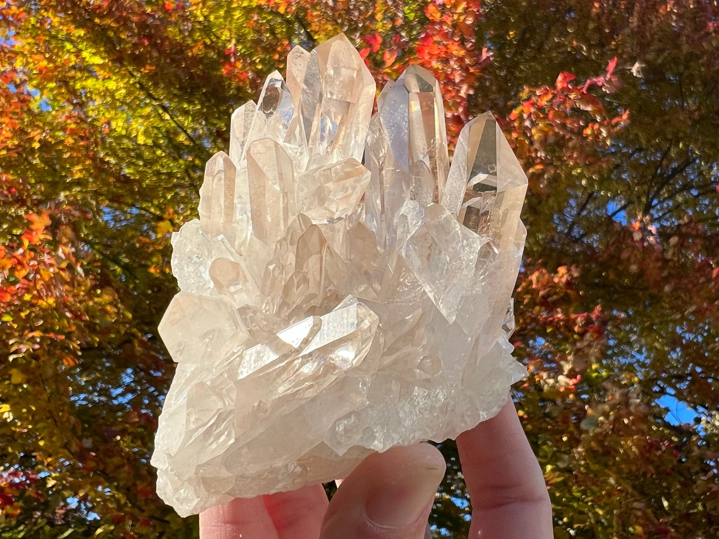 Tangerine Quartz Cluster From Brazil - Raw Natural Clear Quartz Crystal With Orange Hematite #19