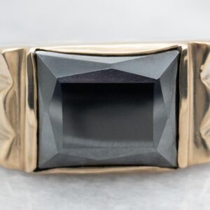 10K Yellow Gold Hematite Ring, Rectangular Solitaire 10K Yellow Gold Hematite Ring, Rectangular Solitaire