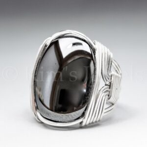 Hematite 18x25mm Cabochon Sterling Silver Wire Wrapped Ring - Made to Order