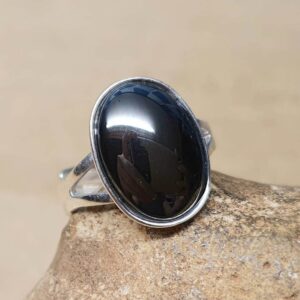 Hematite Ring. 925 Sterling Silver Rings For Women. Reiki Jewelry. Adjustable Ring Uk. Grey Semi Precious Stone. 14x10mm