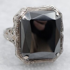 Art Deco 10K White Gold Hematite Ring, Size 2.25 Art Deco 10K White Gold Hematite Ring, Size 2.25