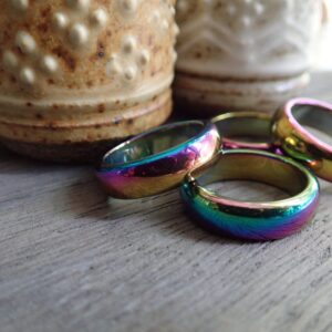 Aura Hematite Ring, Rainbow Hematite Band, Solid Gemstone Ring, Rainbow Hematite Ring, Carved Stone Ring, Stone Ring Gift For Her Him