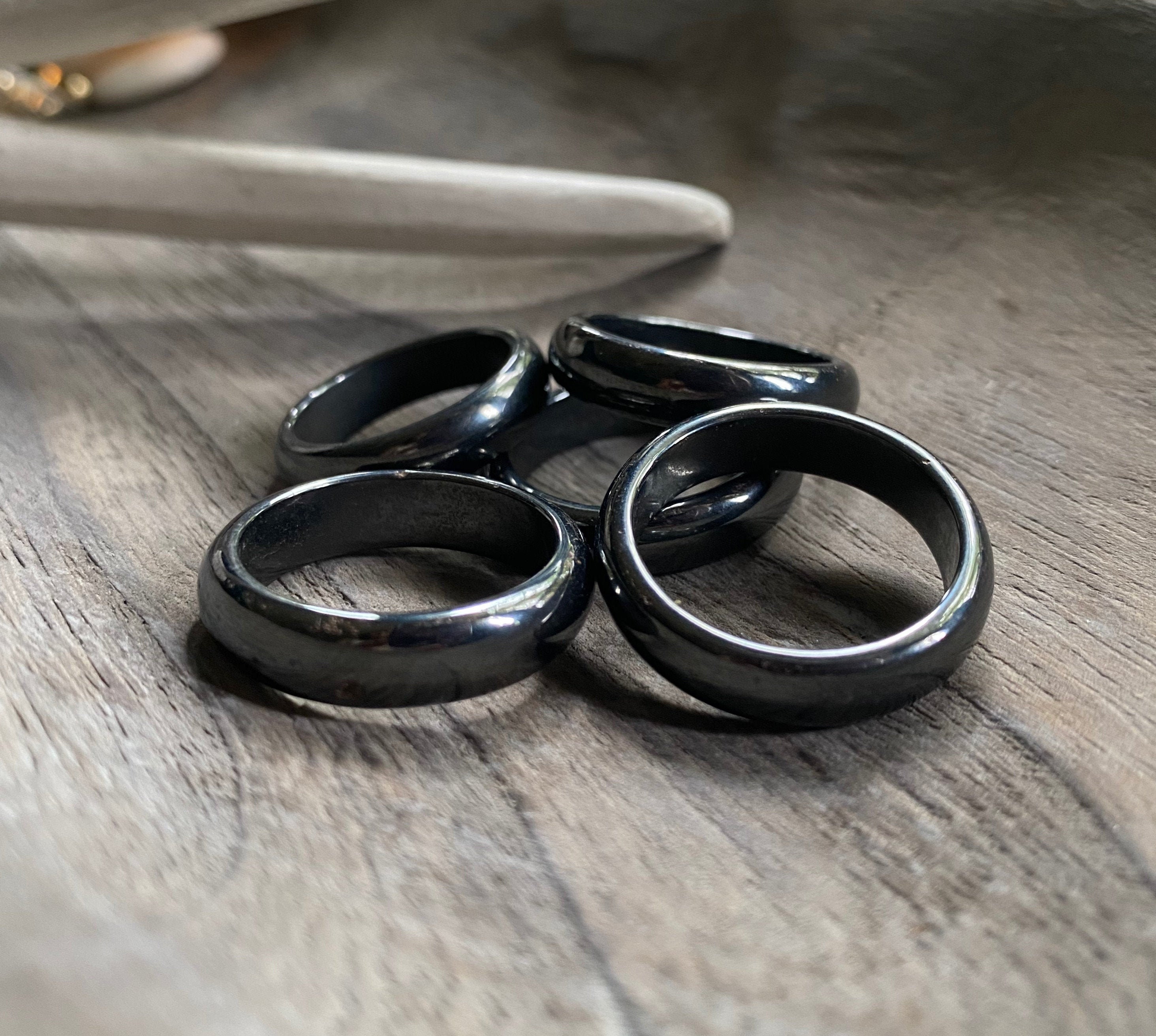 Hematite Ring, Hematite Band, Solid Gemstone Ring, Black Hematite Ring, Carved Stone Ring,medium  Stone Thumb Ring, Domed Stone Ring For Him
