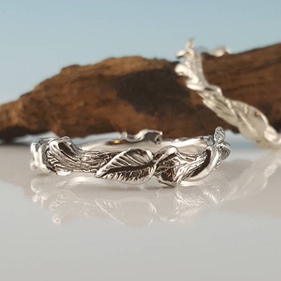Hand-sculpted Sterling Silver Leaf Vine Ring – Oxidized Detail
