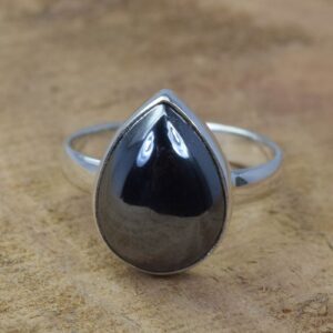 Handmade Pear Hematite 925 Sterling Silver Ring