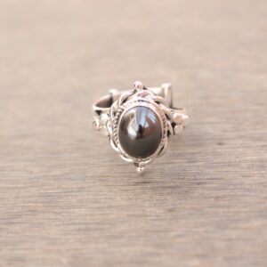 Handmade Hematite Sterling Silver Adjustable Ring, Size 4-10