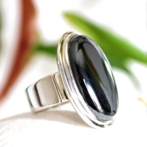 Hematite Ring, Natural Hematite Stone, 925 Silver, Size 9 - 9.5