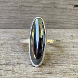 Oval Reflective Silver Hematite Sterling Silver Ring | Reflective Stone Ring | Made to Order |