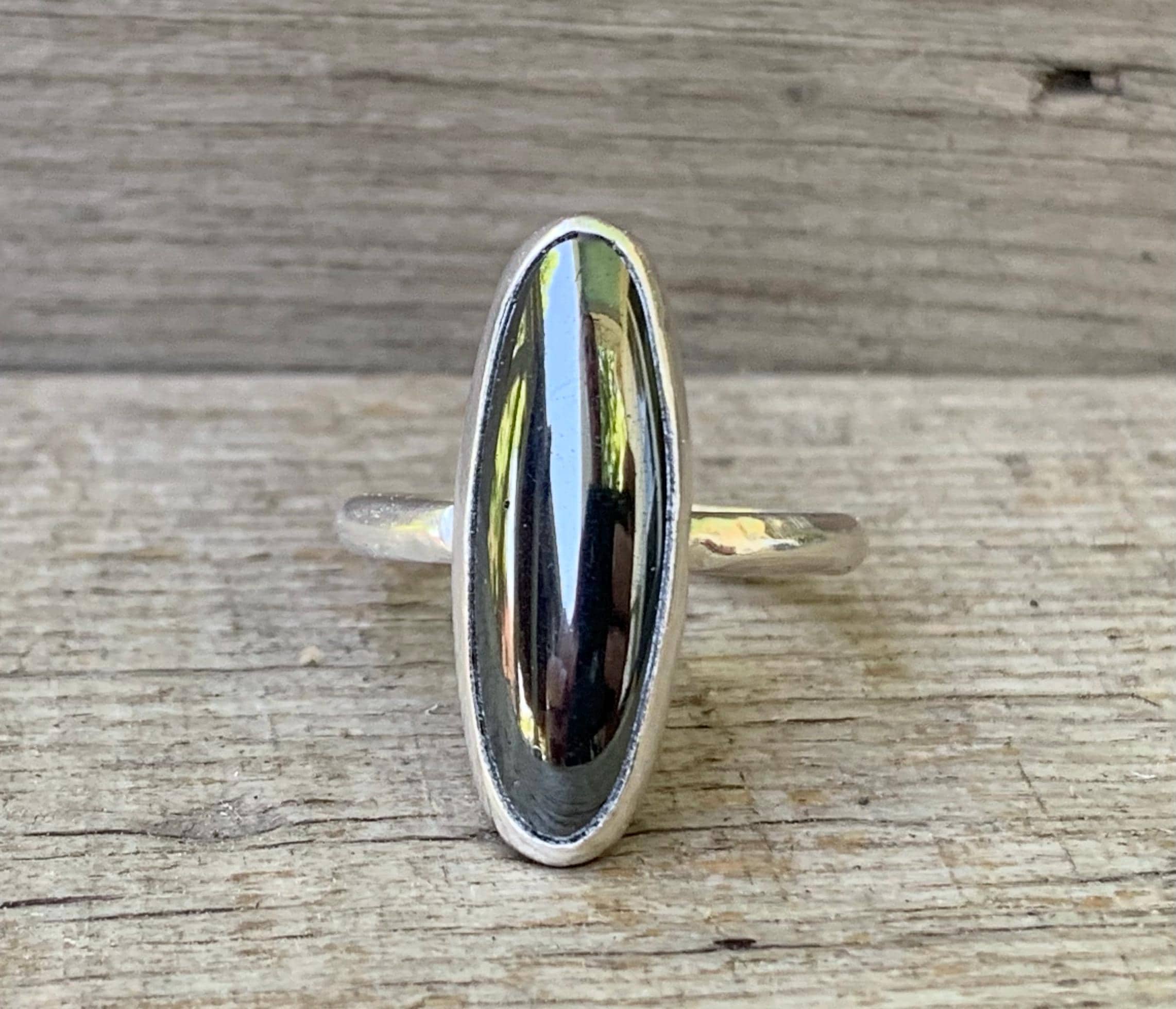 Oval Reflective Silver Hematite Sterling Silver Ring | Reflective Stone Ring | Made To Order | Oval Reflective Silver Hematite Sterling Silver Ring | Reflective Stone Ring | Made To Order |