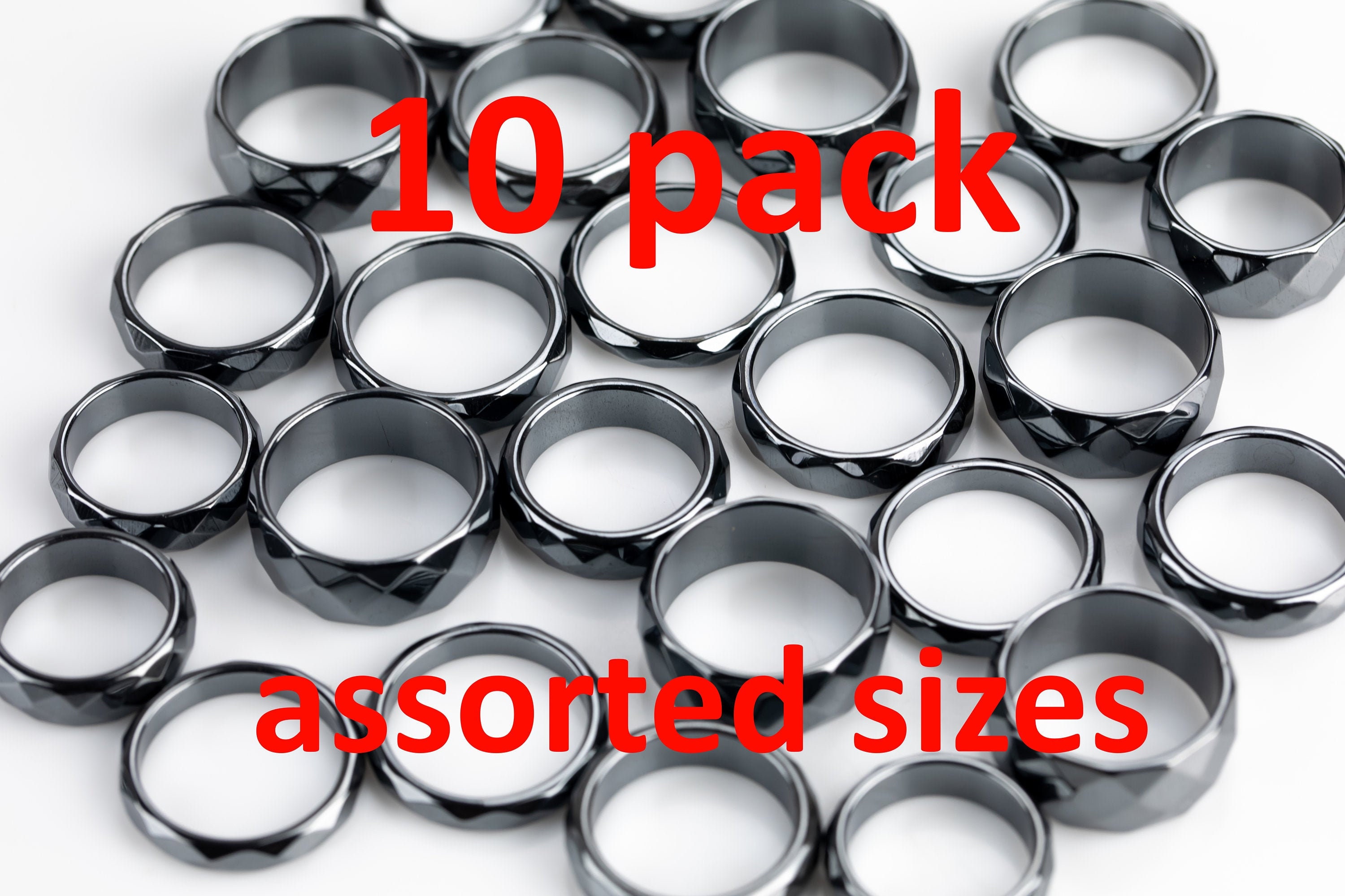 Pack Of 10 Domed Hematite Rings Hematite Ring Negative Energy Rings Wholesale Bulk Mix