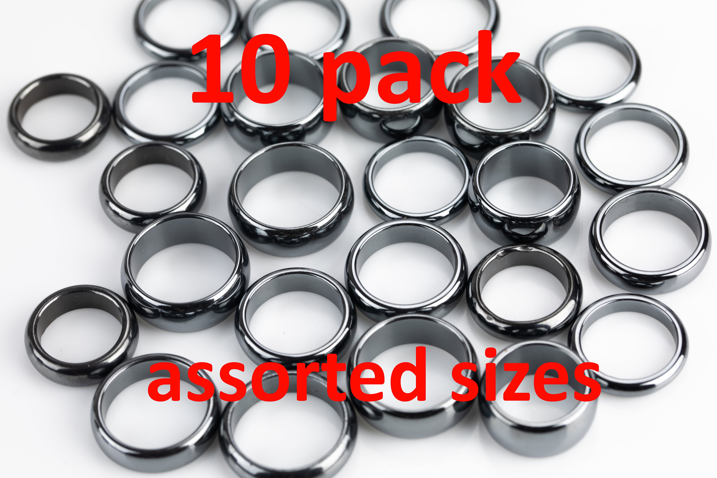 Pack Of 10 Domed Hematite Rings Hematite Ring Negative Energy Rings Wholesale Bulk Mix