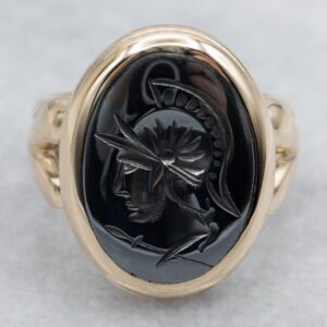 Roman Soldier Hematite Intaglio Gold Statement Ring