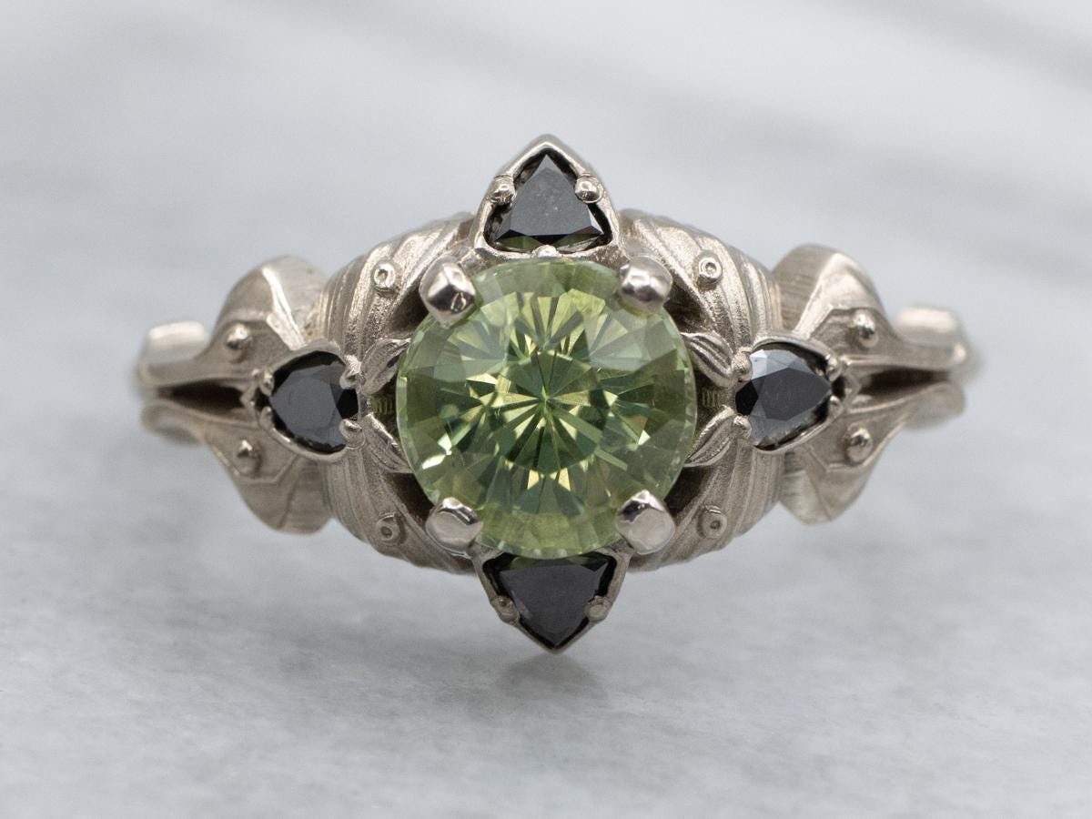 Sillimanite And Hematite Accent Antique Luna Moth Gold Ring