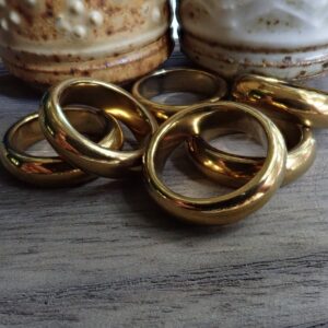 Solid Stone Gold Hematite Ring,  Gemstone Domed Band, Carved Stone Ring, Mens Women's Thumb Ring