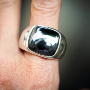 Sterling Silver Hematite Ring – Large Stone, Mens Jewelry