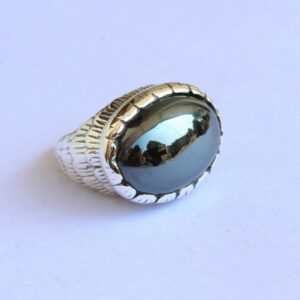 Hematite Sterling Silver Ring: Oval Gemstone, Boho Jewelry
