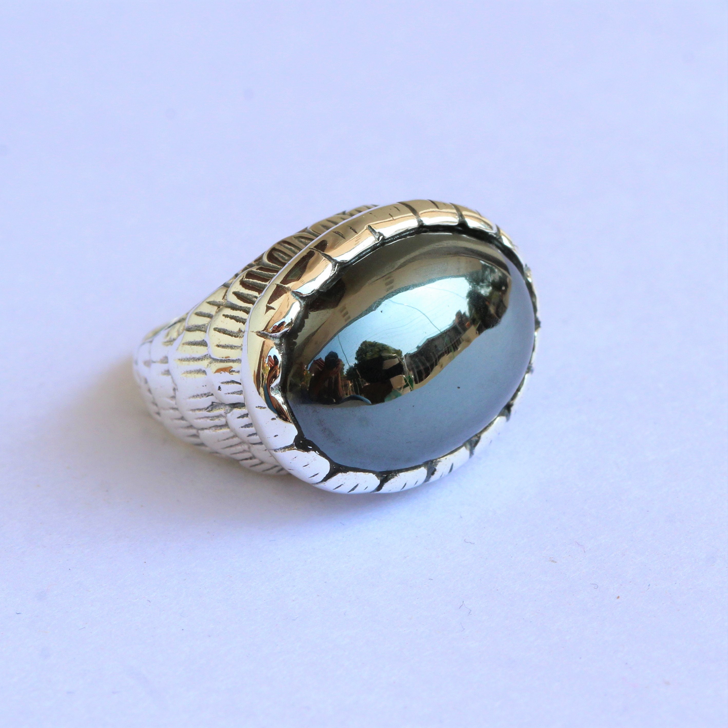 Hematite Sterling Silver Ring: Oval Gemstone, Boho Jewelry