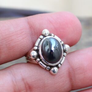 Hematite Sterling Silver Ring: Oval Gemstone Statement Jewelry