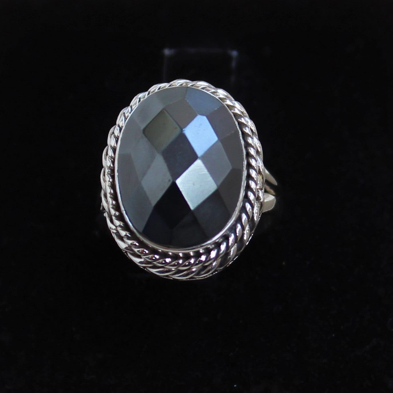 Sterling Silver Hematite Ring: Oval Gemstone Boho Jewelry
