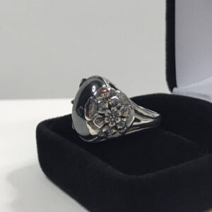 Hematite Sterling Silver Ring, Size 7, Floral Design