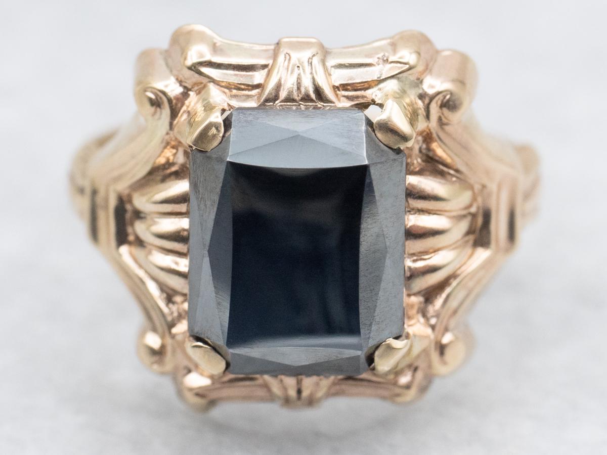 Vintage 10k Gold Hematite Solitaire Ring