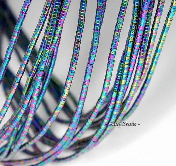 2x1mm Titanium Rainbow Hematite Gemstone Heishi Rondelle Slice Loose Beads 16 Inch Full Strand Lot 1,2,6,12 And 50 (90185678-838)