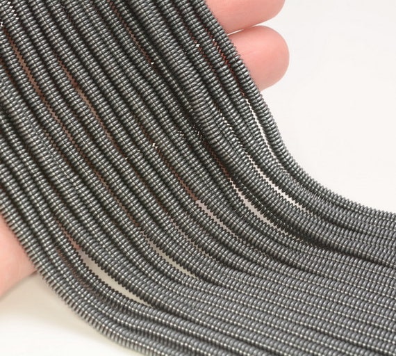 4x1mm Black Hematite Gemstone Heishi Rondelle Slice 4x1mm Beads 16 Inch Full Strand Bulk Lot 1,2,6,12 And 50 (80006329-837)