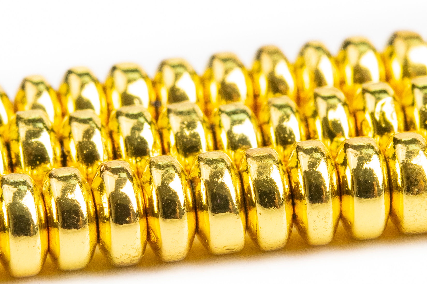 4x2mm 18k Gold Tone Hematite Beads Grade Aaa Natural Gemstone Rondelle Loose Beads 15" / 7.5" Bulk Lot Options (106936)