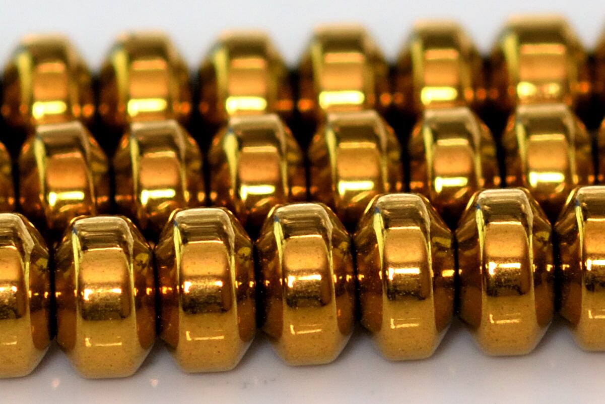 4x2mm Gold Hematite Beads Grade Aaa Gemstone Rondelle Loose Beads 15" / 7" Bulk Lot Options (101402) 4x2mm Gold Hematite Beads Grade Aaa Gemstone Rondelle Loose Beads 15" / 7" Bulk Lot Options (101402)