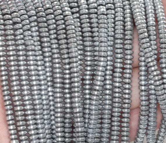 4x2mm Silver Hematite Gemstone Silver Rondelle Heishi 4x2mm Loose Beads 16 Inch Full Strand Lot 1,2,6,12 And 50 (90188983-149a) 4x2mm Silver Hematite Gemstone Silver Rondelle Heishi 4x2mm Loose Beads 16 Inch Full Strand Lot 1,2,6,12 And 50 (90188983-149a)