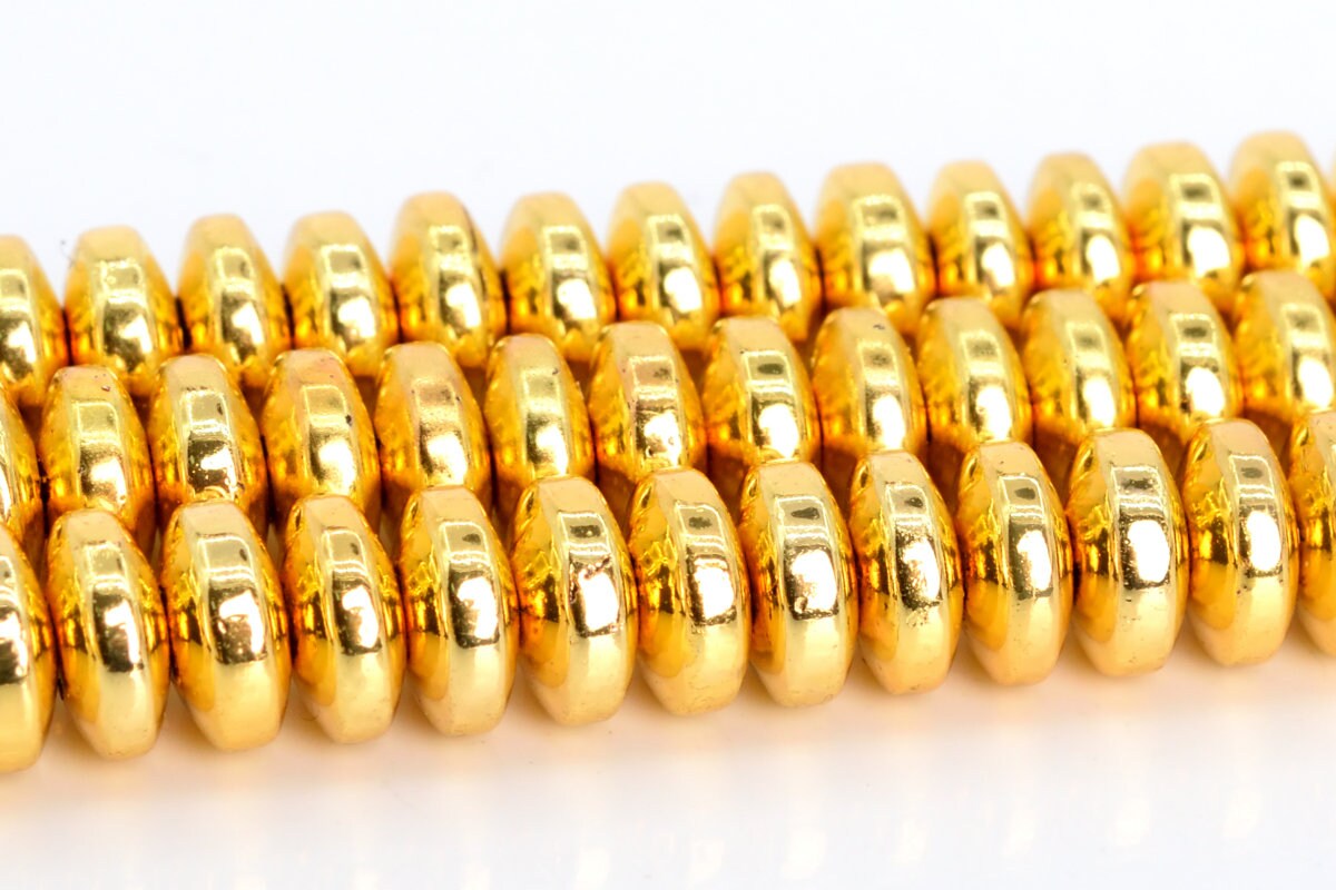 6x3mm 18k Gold Tone Hematite Beads Grade Aaa Gemstone Rondelle Loose Beads 15.5" / 7.5" Bulk Lot Options (106939)
