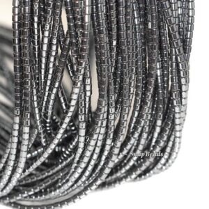 2mm Noir Black Hematite Gemstone Black Heishi Round Tube 2mm Loose Beads 16 Inch Full Strand Lot 1,2,6,12 And 50 (90147924-107-2mm F)