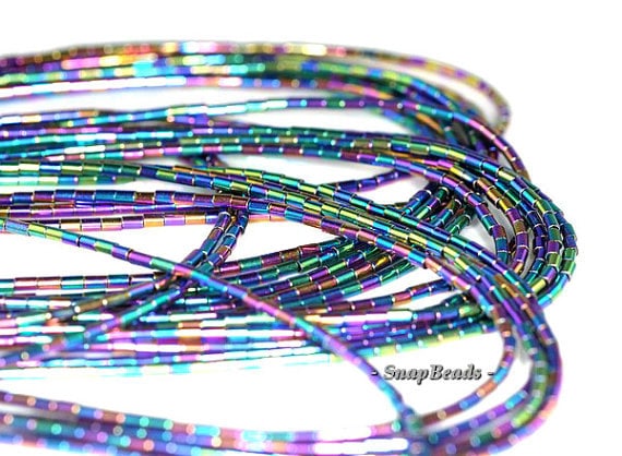 2x1mm Titanium Rainbow Hematite Gemstone Round Tube Loose Beads 16 Inch Full Strand Lot 1,2,6,12 And 50 (90185732-839)