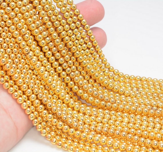 4mm Titanium Gold Hematite Gemstone Round 4mm Loose Beads 16 Inch Full Strand Lot 1,2,6,12 And 50 (80006013-483)